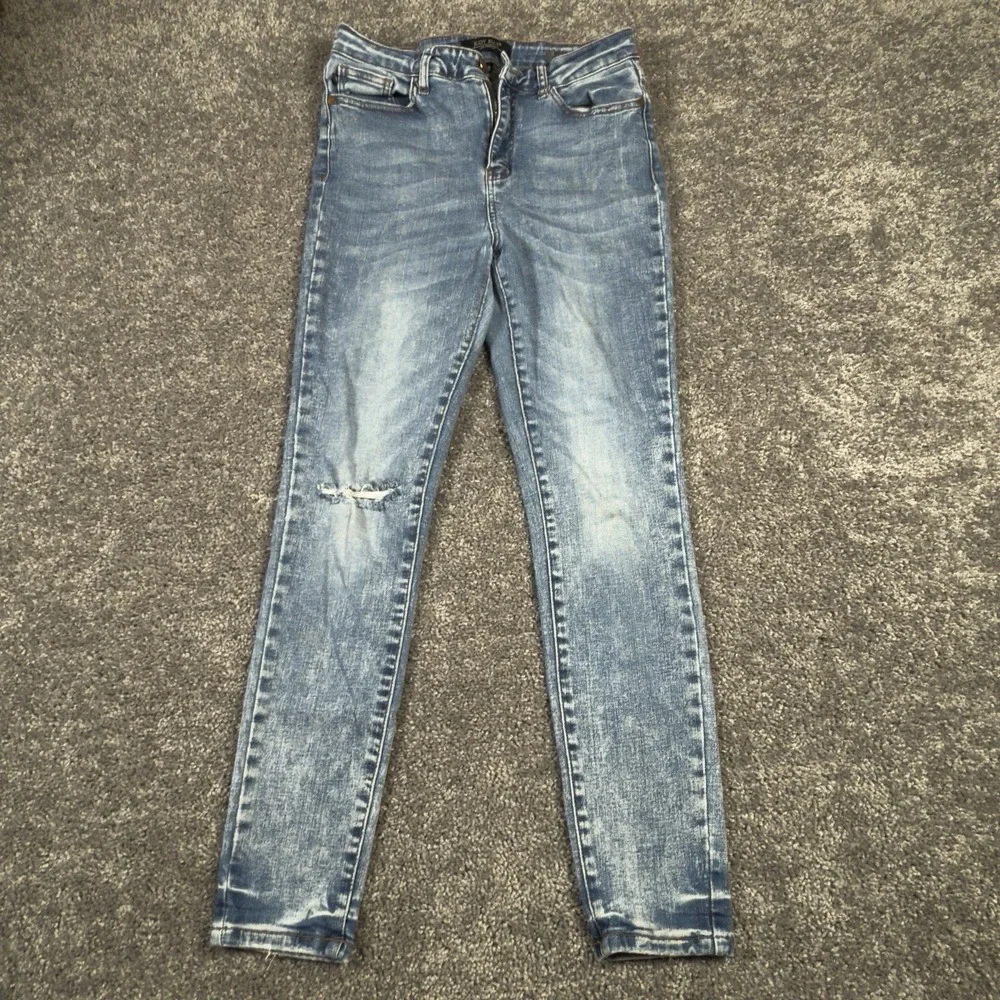 Judy Blue Skinny Fit Jeans Womens 9/29 Blue Distressed Stretch 28x27 Whiskering